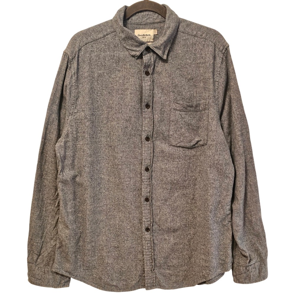 Goodfellow & Co Mens Large Blue Heathered Cotton Standard Fit Button Down Shirt
